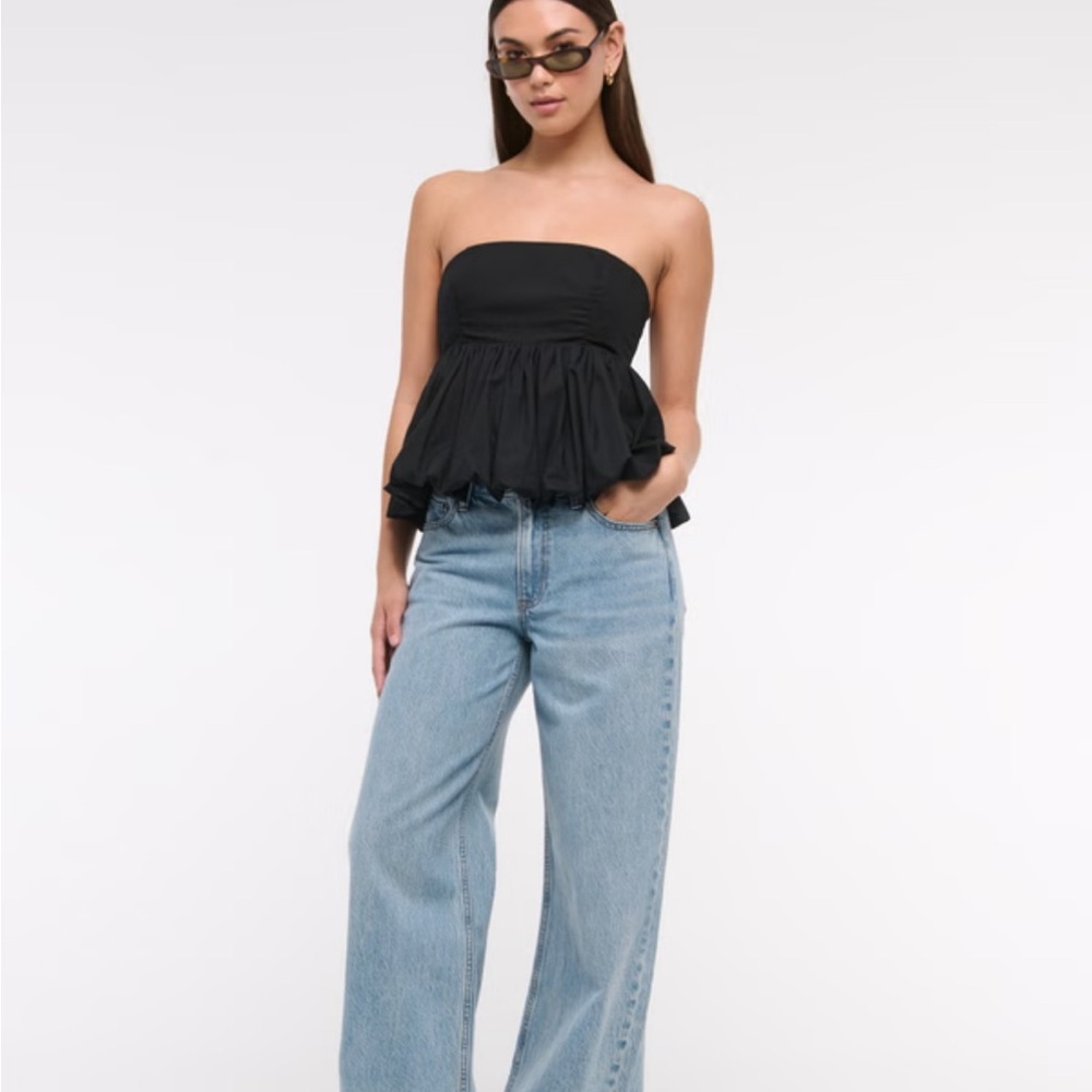 Abercrombie & Fitch Black Strapless Bubble Hem Top